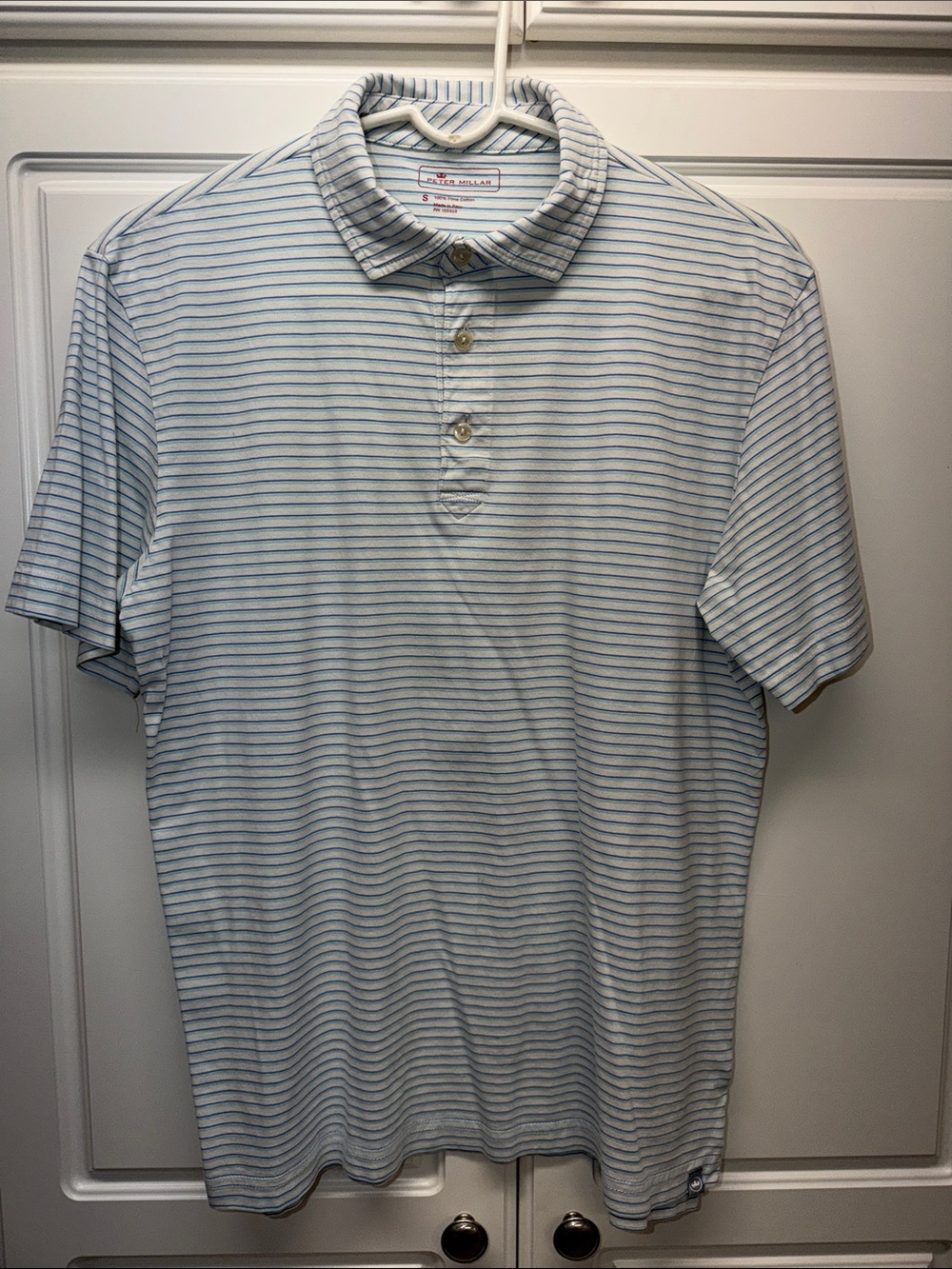 Peter Millar White Polo with Light Blue Stripes